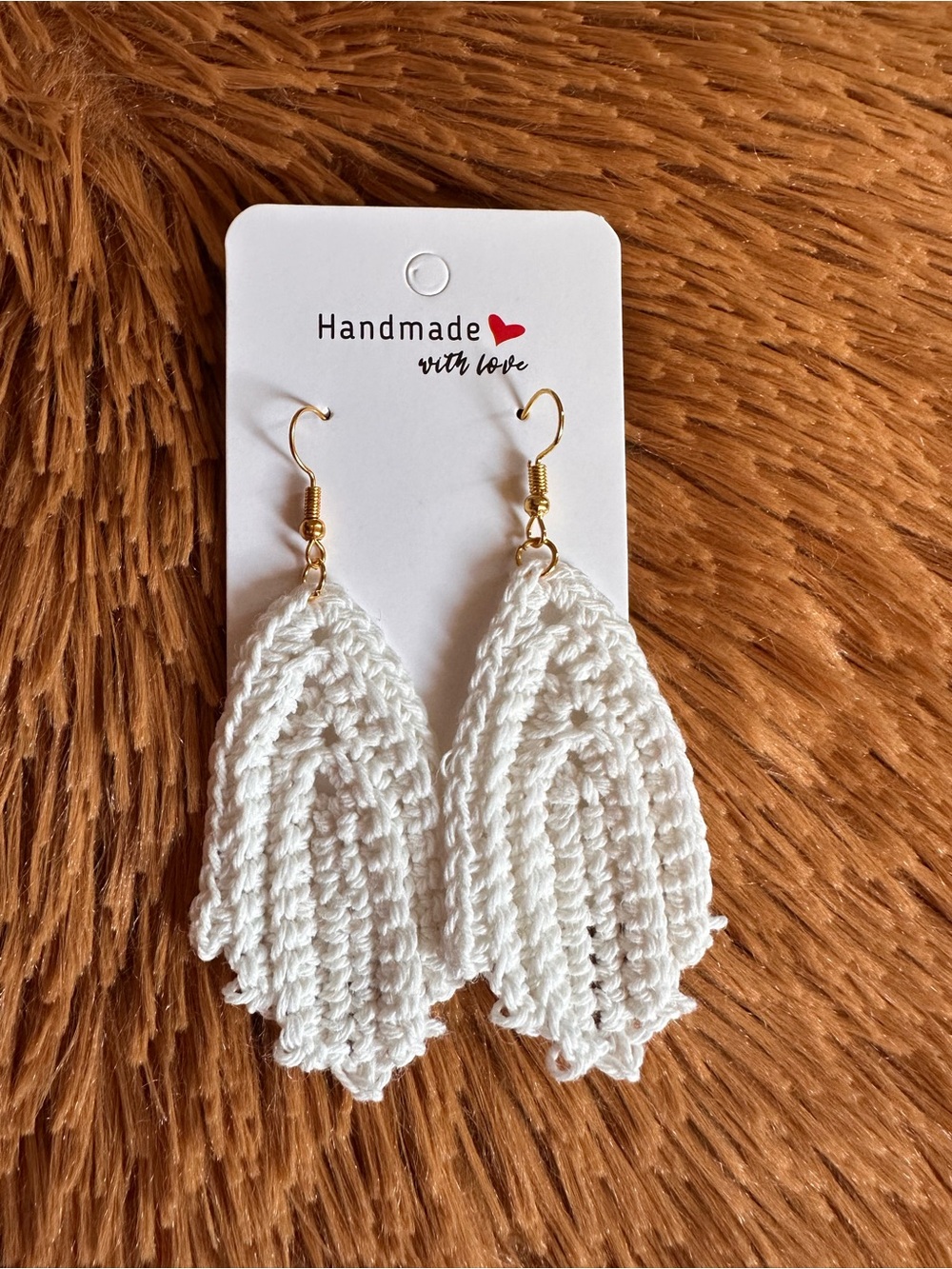 Handmade White Crochet Teardrop Earrings - Lightweight Women Jewelry